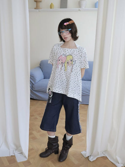 Illustration Square Neck Cotton Top【s0000018681】
