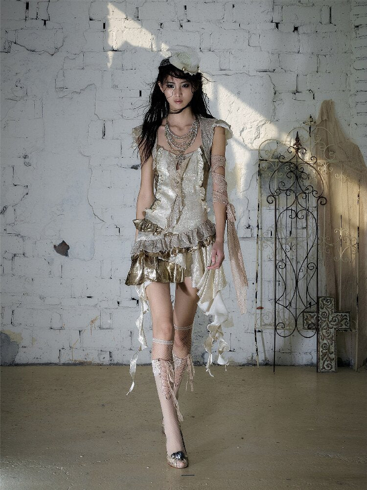 Baroque Satin Ruffle Two Piece Dress【s0000016996】
