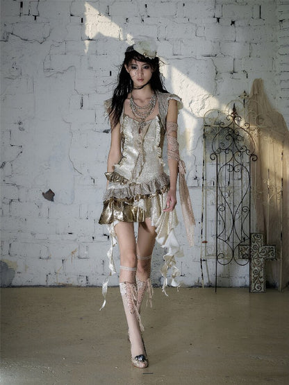 Baroque Satin Ruffle Two Piece Dress【s0000016996】