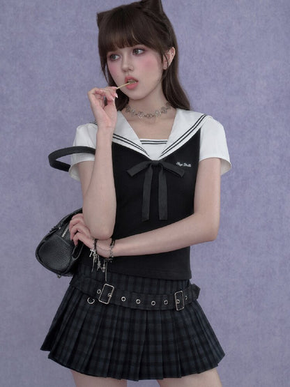 Sailor Collar Top Slimming Versatile【s0000017277】