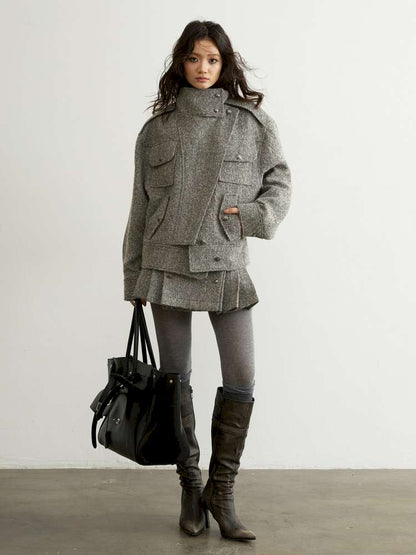 Herringbone Woolen Silhouette Jacket【s0000015193】