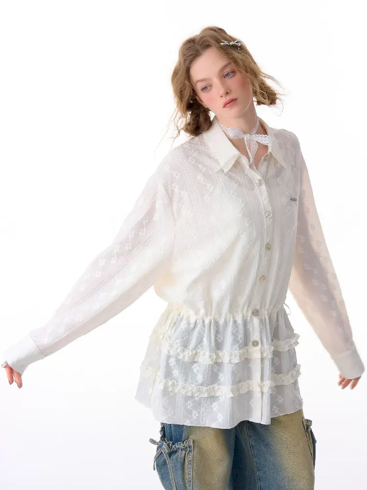 Waisted Lace Long Sleeve Blouse【s0000011680】