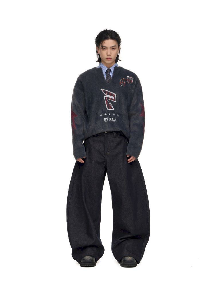 Raw Cow Denim Dark Blue Wide Leg Jeans【s0000011698】