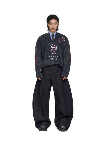 Raw Cow Denim Dark Blue Wide Leg Jeans【s0000011698】