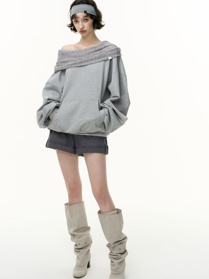 Ramped shoulder one-line collar loose pullover【s0000013735】