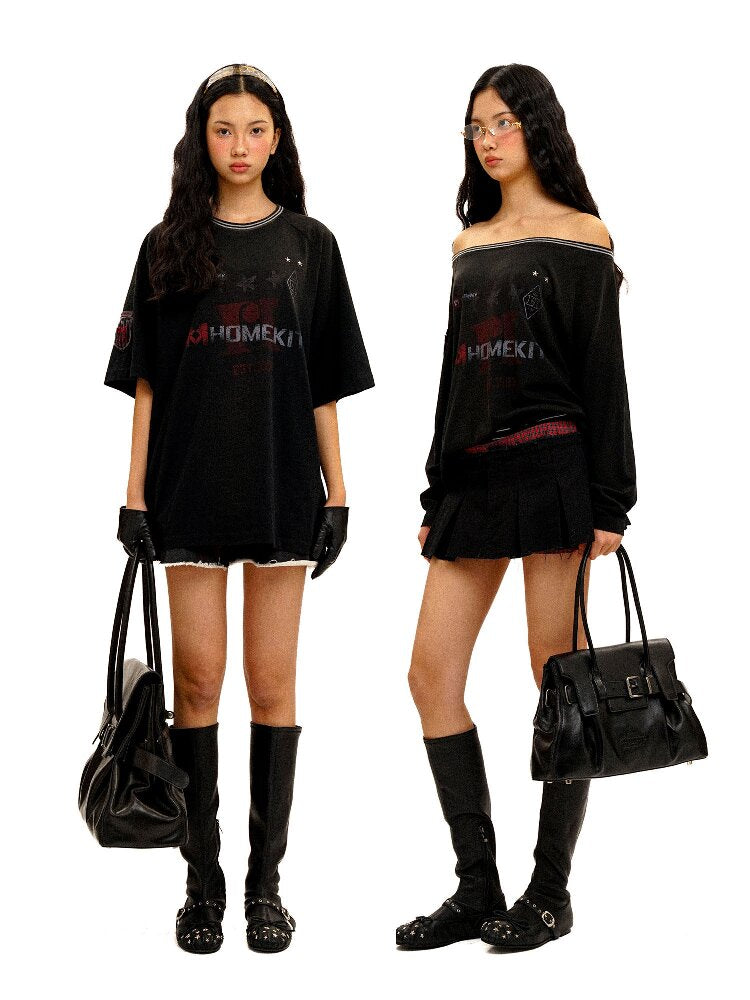 College Distressed T-Shirt Top【s0000016435】