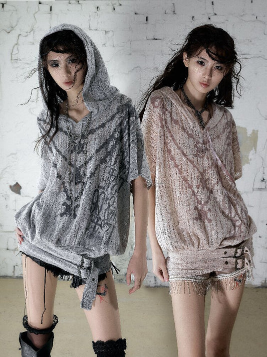 Ripped Knit Hooded Short Smock T Shirt【s0000016993】