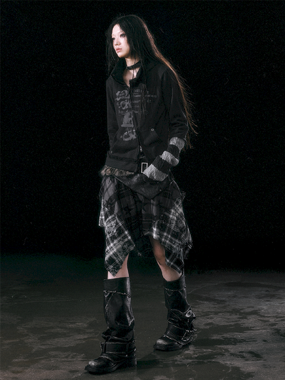 Star Plaid IRREGULAR RAW EDGE HALF SKIRT [S0000010750]