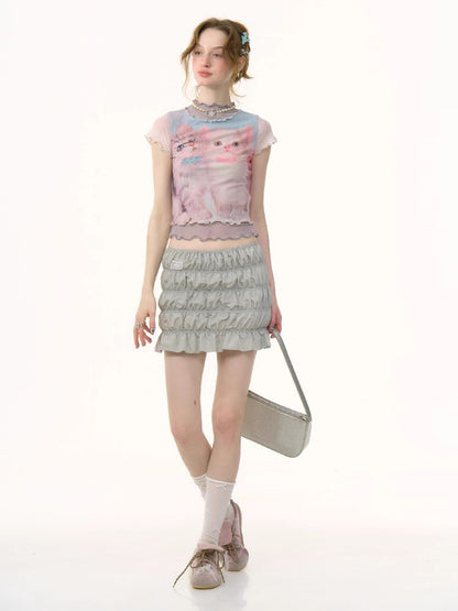 Cat Printed Short Sleeve T-shirt【s0000012255】