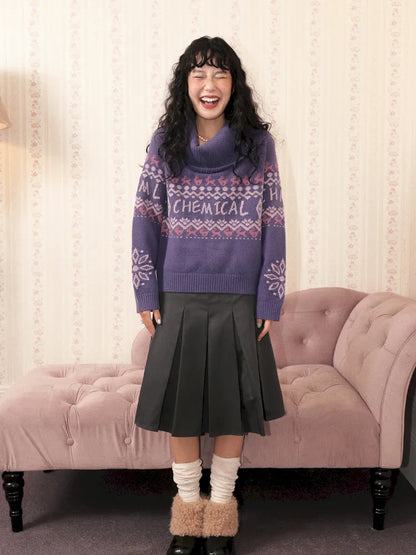 Two-Way Fair Isle Chunky Knit Pullover Sweater【s0000013994】