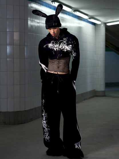 Splatter-Print Lace-Trimmed Sweatpants【s0000014411】