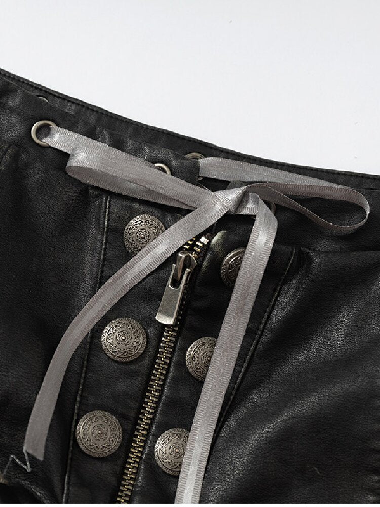 Vintage Court Lace Leather Shorts【s0000017862】