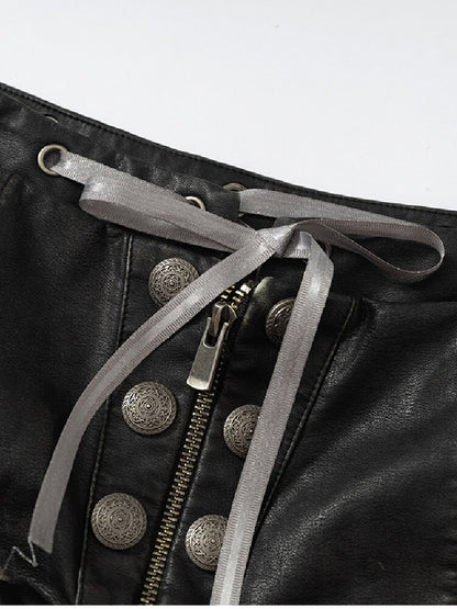 Vintage Court Lace Leather Shorts【s0000017862】