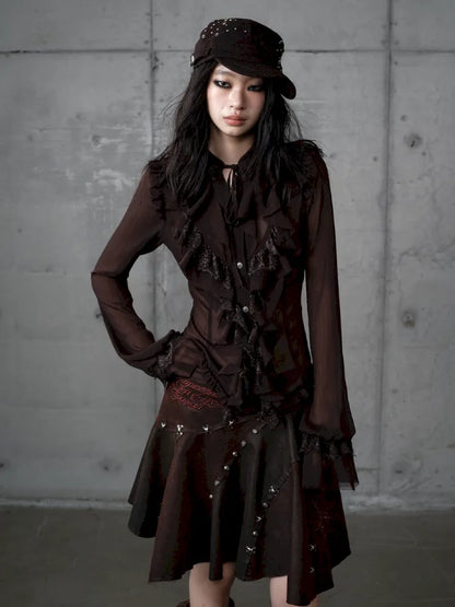 Court-Style Lace Chiffon Shirt【s0000013948】