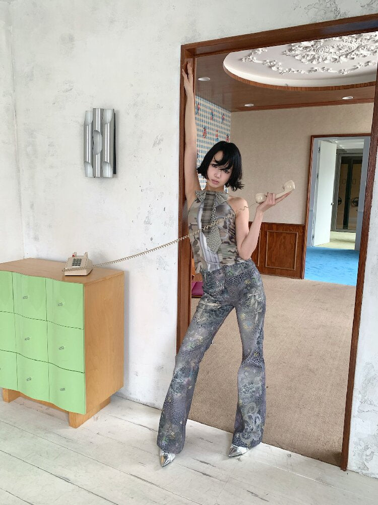 Leopard Cross Cotton Flared Pants【s0000018087】