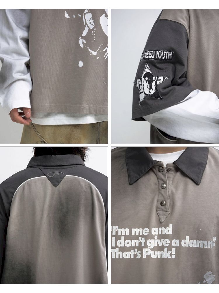 Fake Two Piece Spliced Long Sleeve T-Shirt【s0000011691】