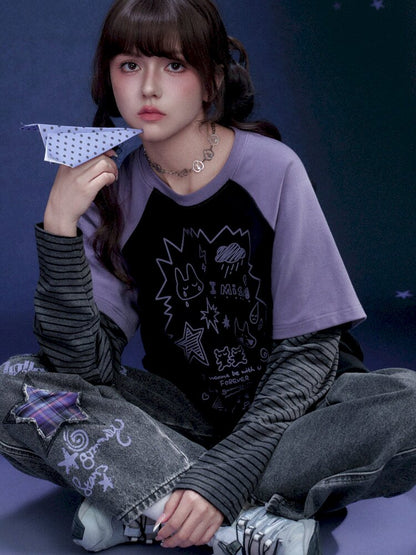 Graffiti Fake Two Purple T-Shirt【s0000015445】