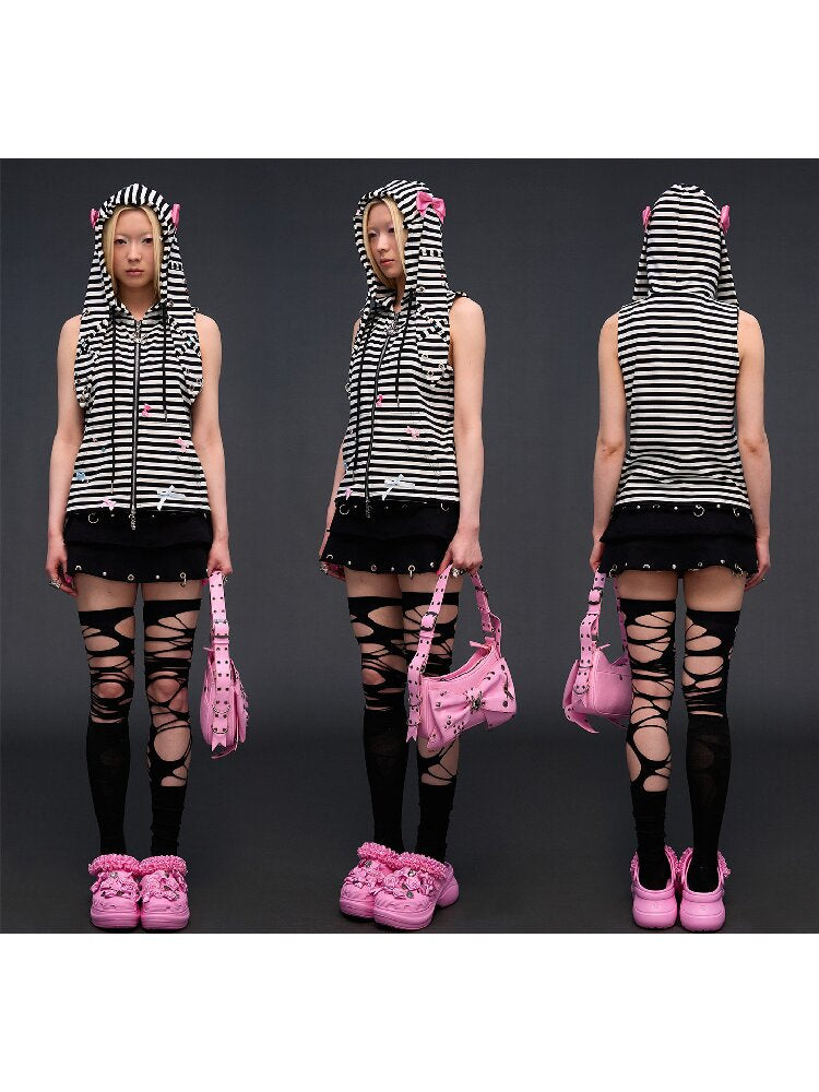 Hardware Decoration Bow Striped Vest【s0000017026】
