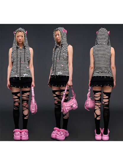 Hardware Decoration Bow Striped Vest【s0000017026】