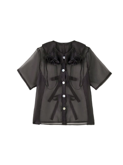 French retro tie shirt【s0000013586】