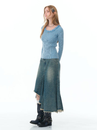 Round neck Tassel Trim Knit Bottom Shirt【s0000011502】