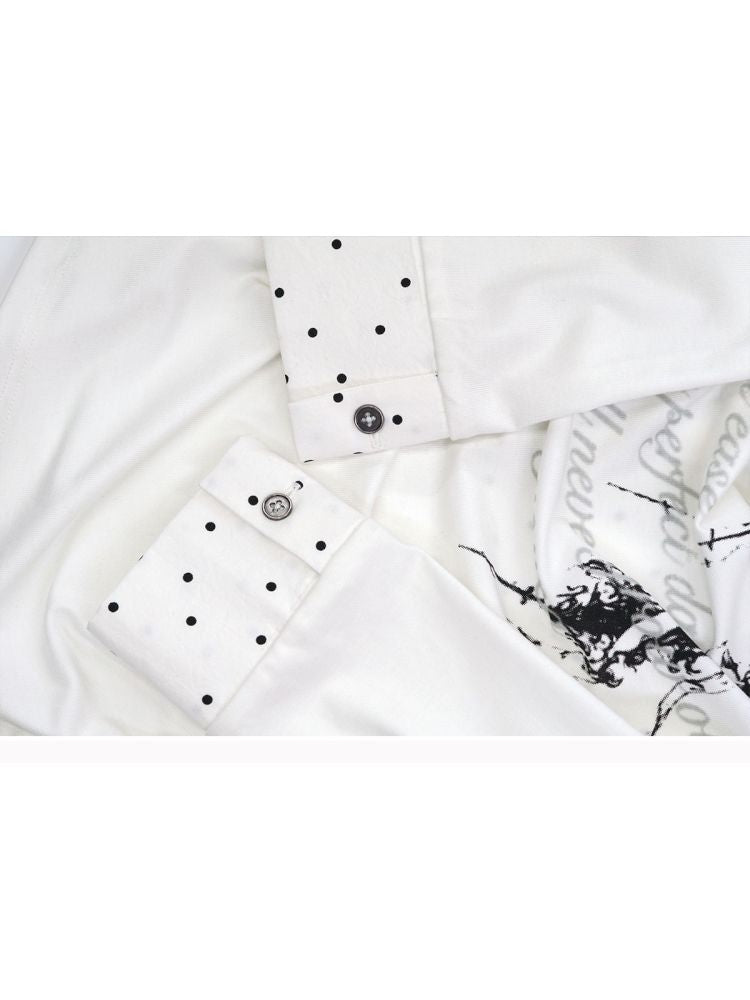 Plaid Tie-Dye Black Swing Neck Long Sleeve Blouse【s0000013887】