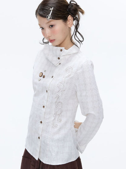 Texture Patch Plaid Lapel Shirt【s0000016377】