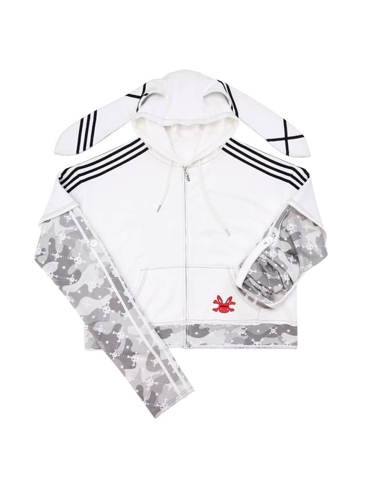 Skull Print Puff Sleeve Rabbit Ear Hoodie Jacket【s0000014419】