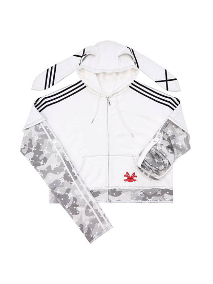 Skull Print Puff Sleeve Rabbit Ear Hoodie Jacket【s0000014419】