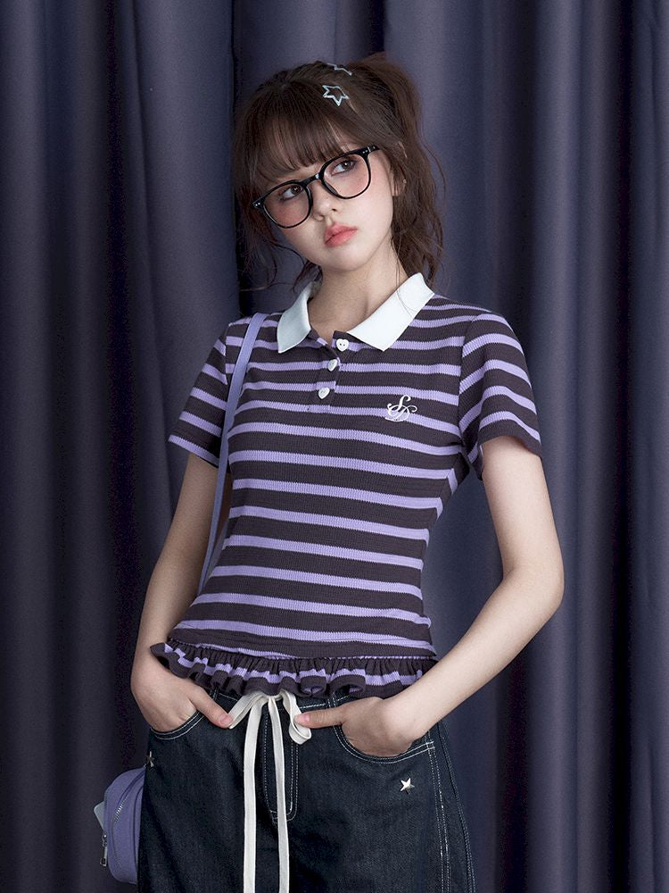 Stripe Short Sleeve Polo Top【s0000012075】