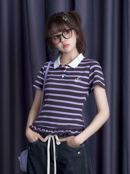 Stripe Short Sleeve Polo Top【s0000012075】