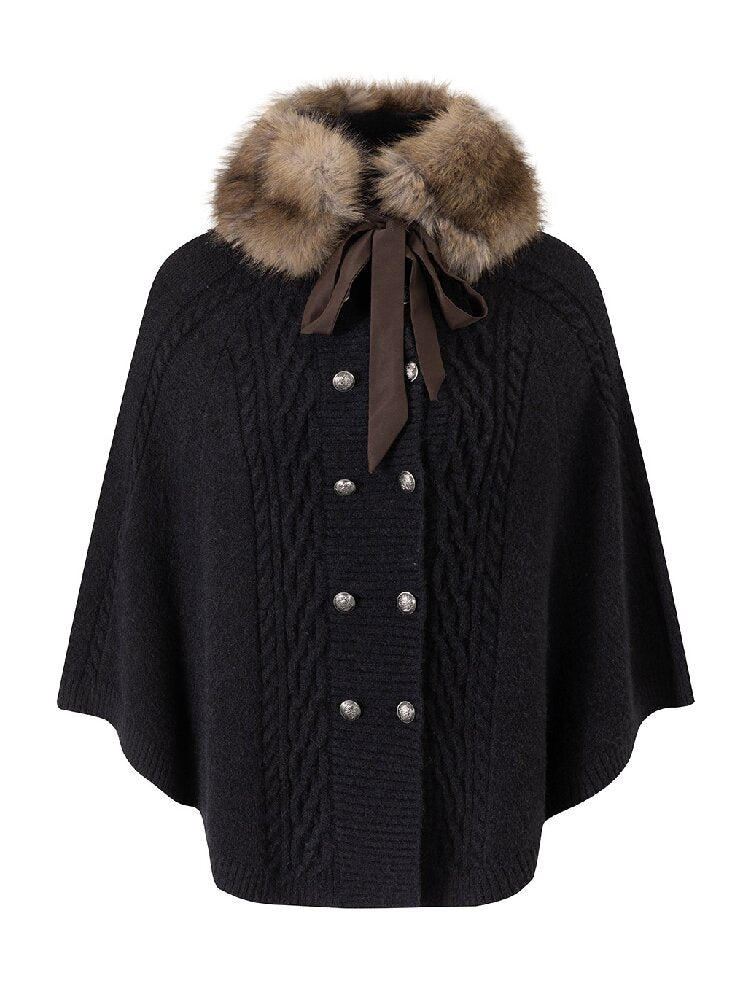 Detachable Fur Collar Twisted Cape Jacket【s0000019245】