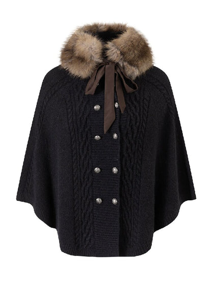 Detachable Fur Collar Twisted Cape Jacket【s0000019245】
