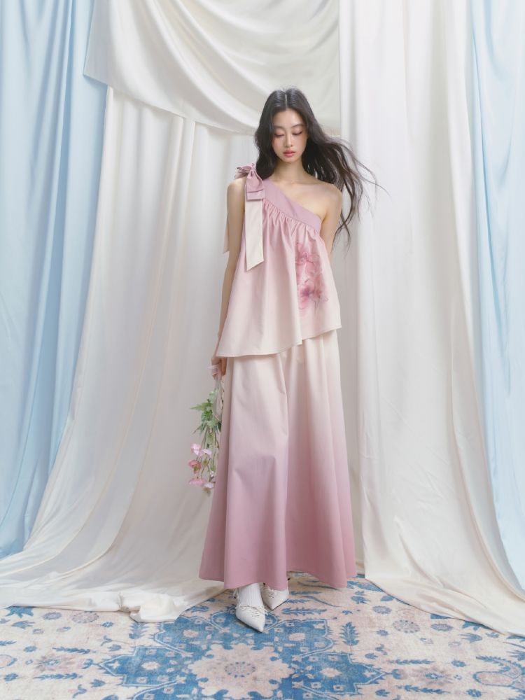 Slant Shoulder Niche Ambiance Dress【s0000012160】
