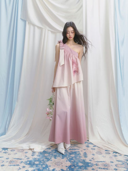 Slant Shoulder Niche Ambiance Dress【s0000012160】