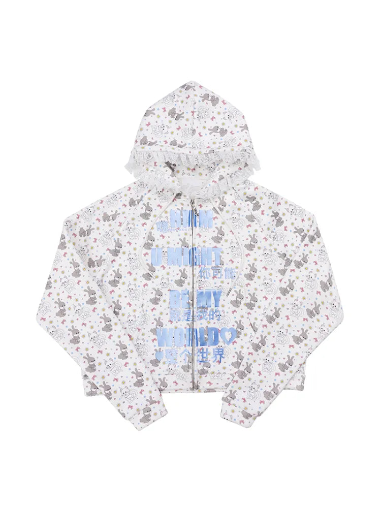 Print Lace-Trimmed Sweatshirt【s0000014094】
