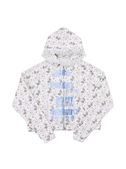 Print Lace-Trimmed Sweatshirt【s0000014094】