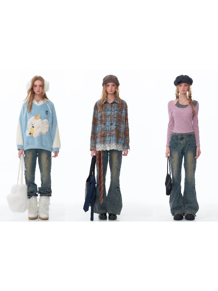Straight Wide Leg Washed Jeans【s0000011489】