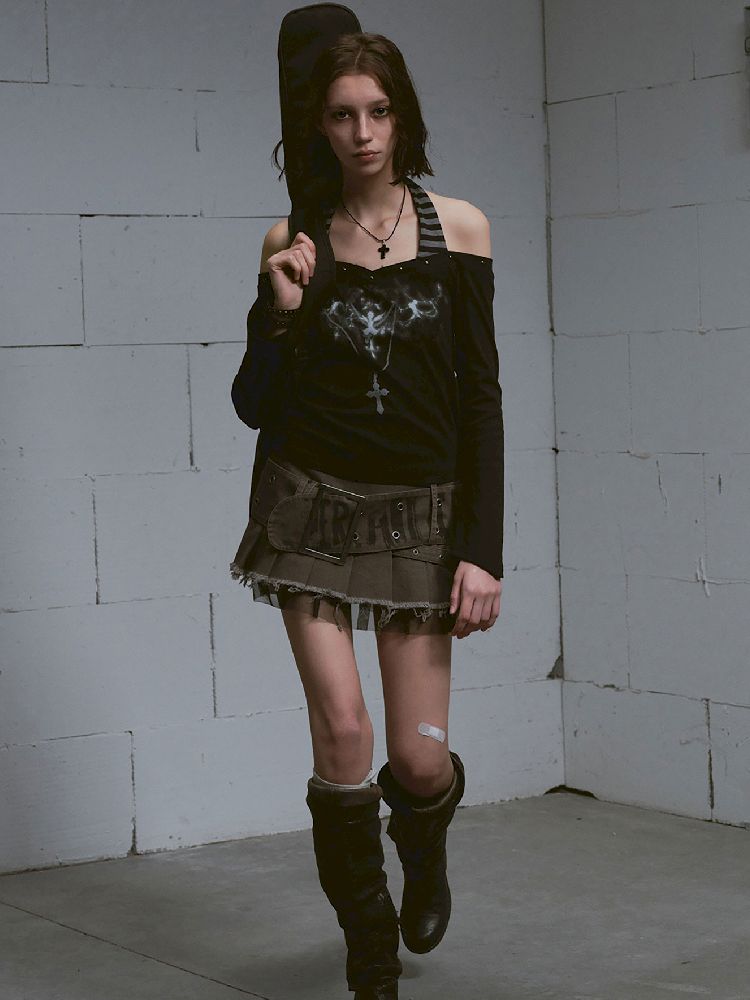 Hanging Neck Long Sleeve Tops【s0000011849】