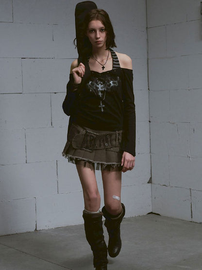 Hanging Neck Long Sleeve Tops【s0000011849】