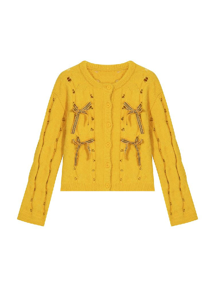 Bow Knit Hollow Girls Cardigan [S0000011205]