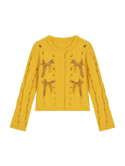 Bow Knit Hollow Girls Cardigan [S0000011205]