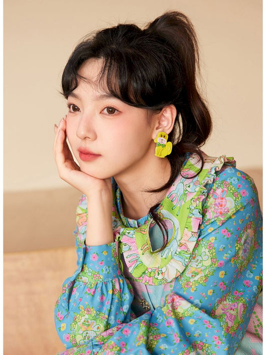 Cat and dog acrylic asymmetrical retro cute earrings【s0000007314】