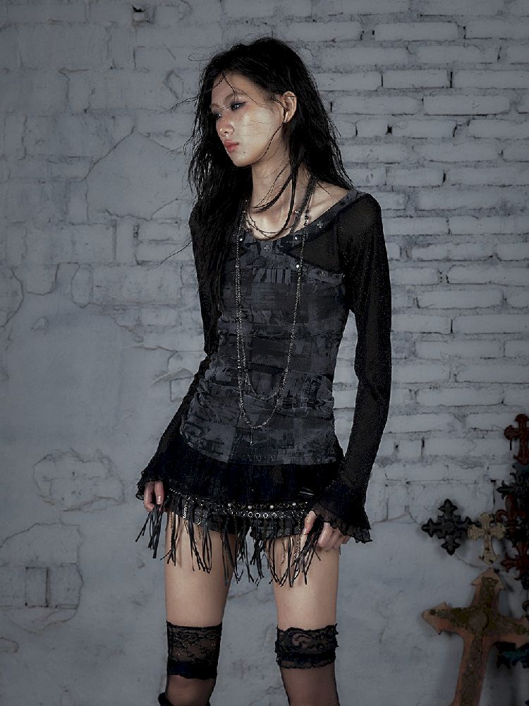 메쉬 스 플라이 싱 슬림 스트레치 긴 슬리브 티셔츠 [S0000011824]