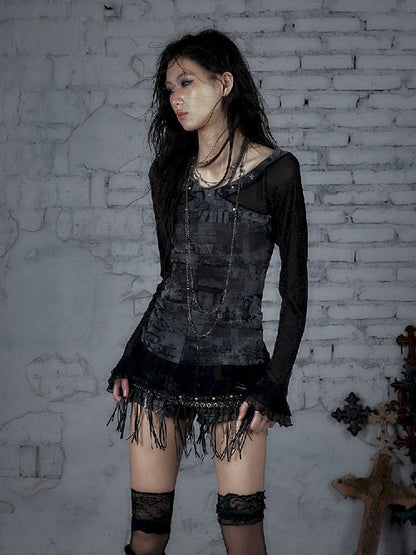 메쉬 스 플라이 싱 슬림 스트레치 긴 슬리브 티셔츠 [S0000011824]