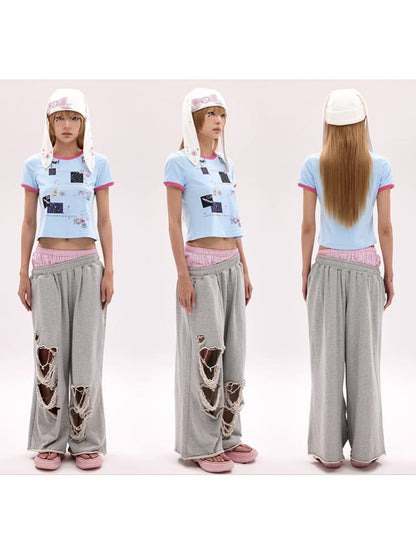 Sticker Printed Rhinestone T-Shirt【s0000011794】