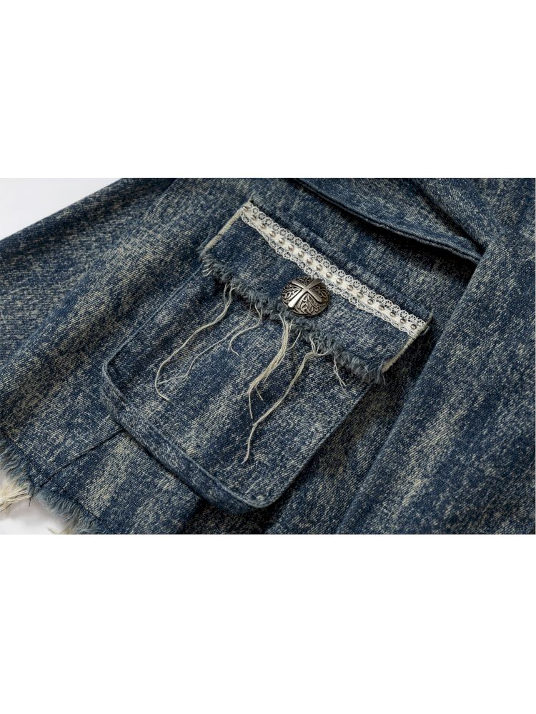 Hooded washed denim shirt dress skirt【s0000012784】