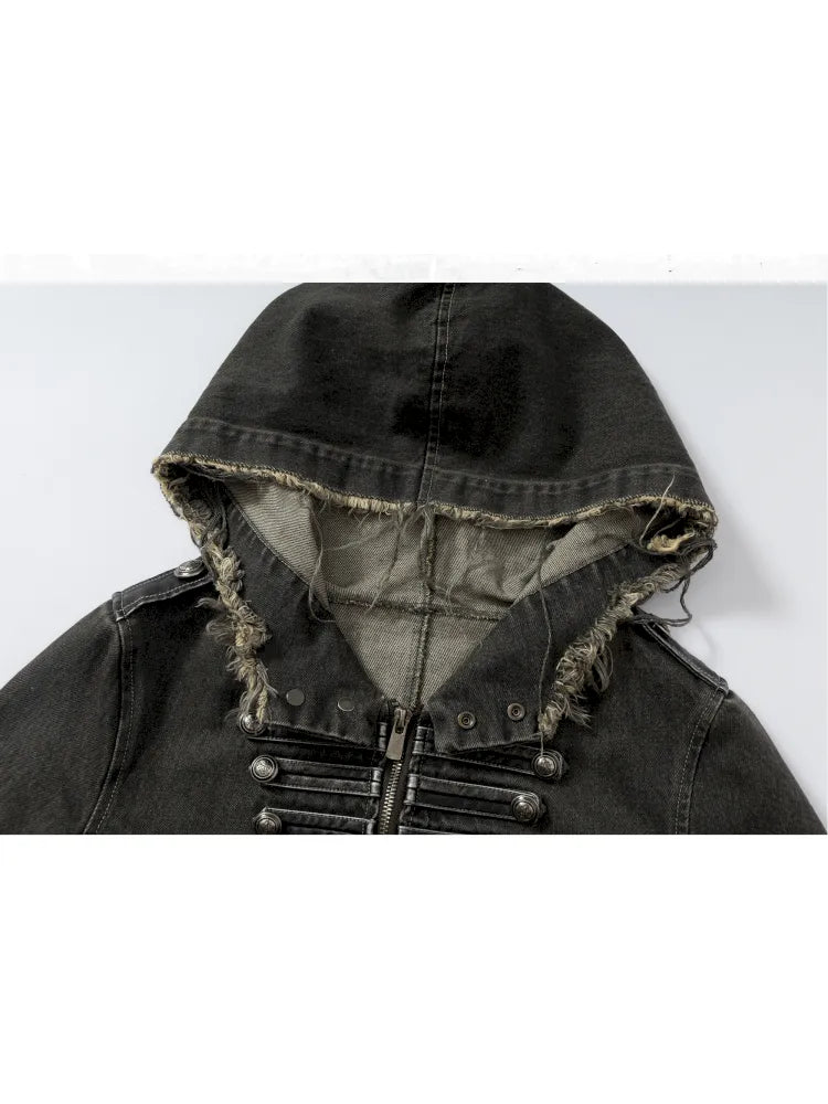 Denim Detachable Slim-Fit Hooded Jacket【s0000013951】