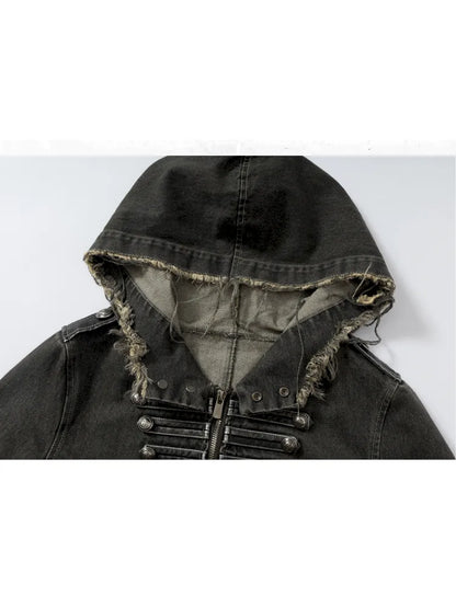 Denim Detachable Slim-Fit Hooded Jacket【s0000013951】