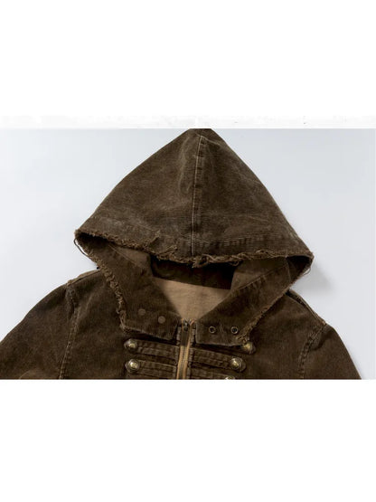 Corduroy Detachable Slim-Fit Hooded Jacket【s0000013952】